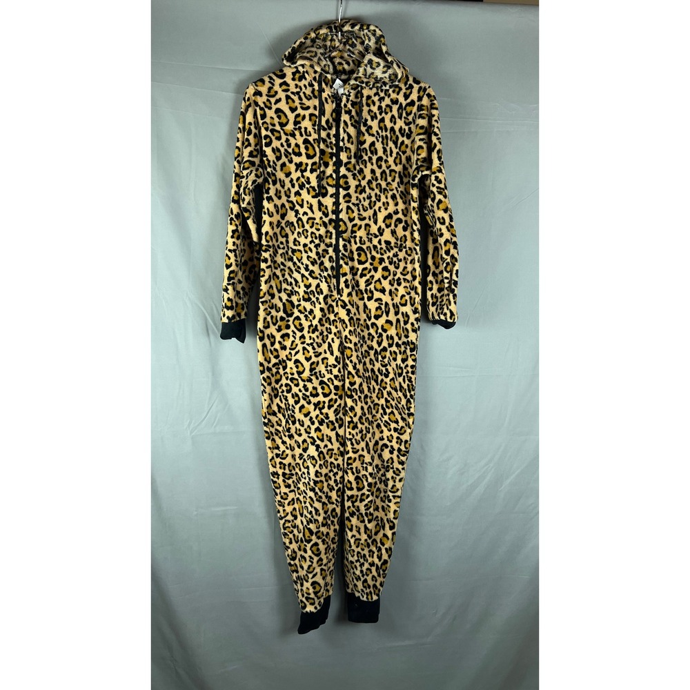 Arctic Trail One Piece Fleece Jumpsuit Womens Large Multicolor Leopard Hooded